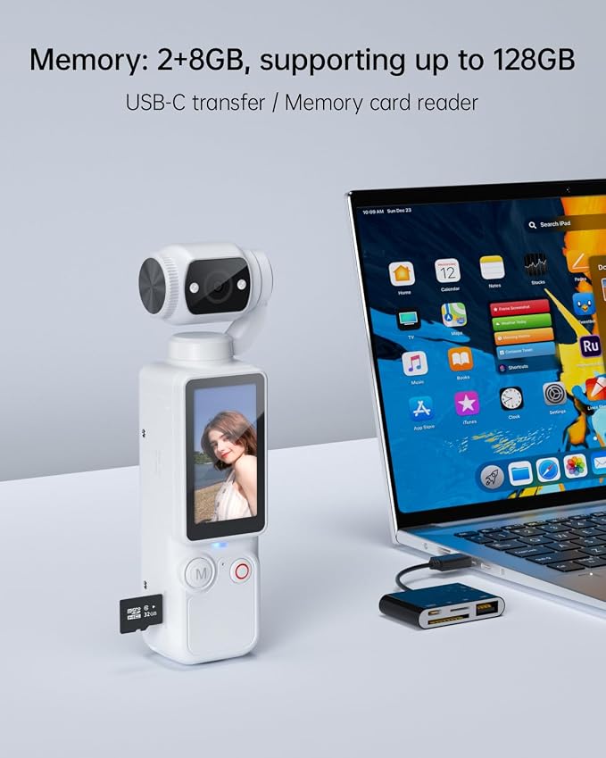 Portable Video Recorder with 180° Rotating Lens, Vlogging Camera, Pocket Body