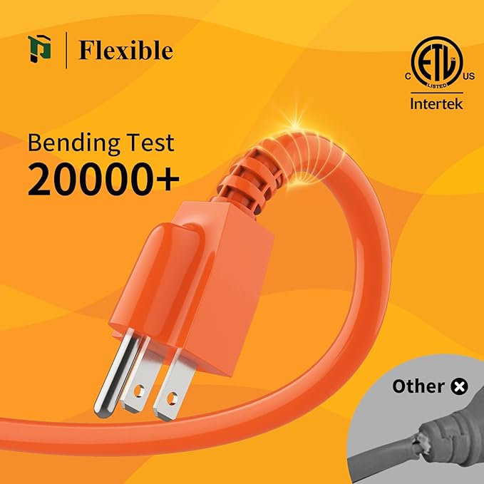 Outdoor Extension Cord 25 FT Waterproof, 16/3 Gauge Heavy Duty 3 Prong Extension Cord, 13A 1625W SJTW, ETL Listed, Great for Garden and Home, Orange