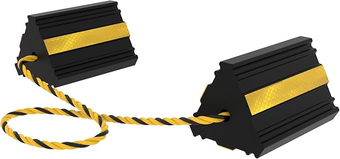 Okllen 2pair/4pack Wheel Chocks with Rope for RV Truck Trailer Camper Car, Heavy Duty Rubber Tire Chocks Blocks with 3 Reflective Strips, Anti-Roll Immobilizer Blocks