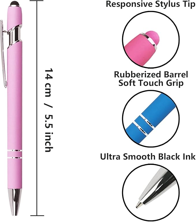 Oddmoal Ballpoint Pen with Stylus Tip, Soft Touch Click Metal Pen, 1.0mm Medium