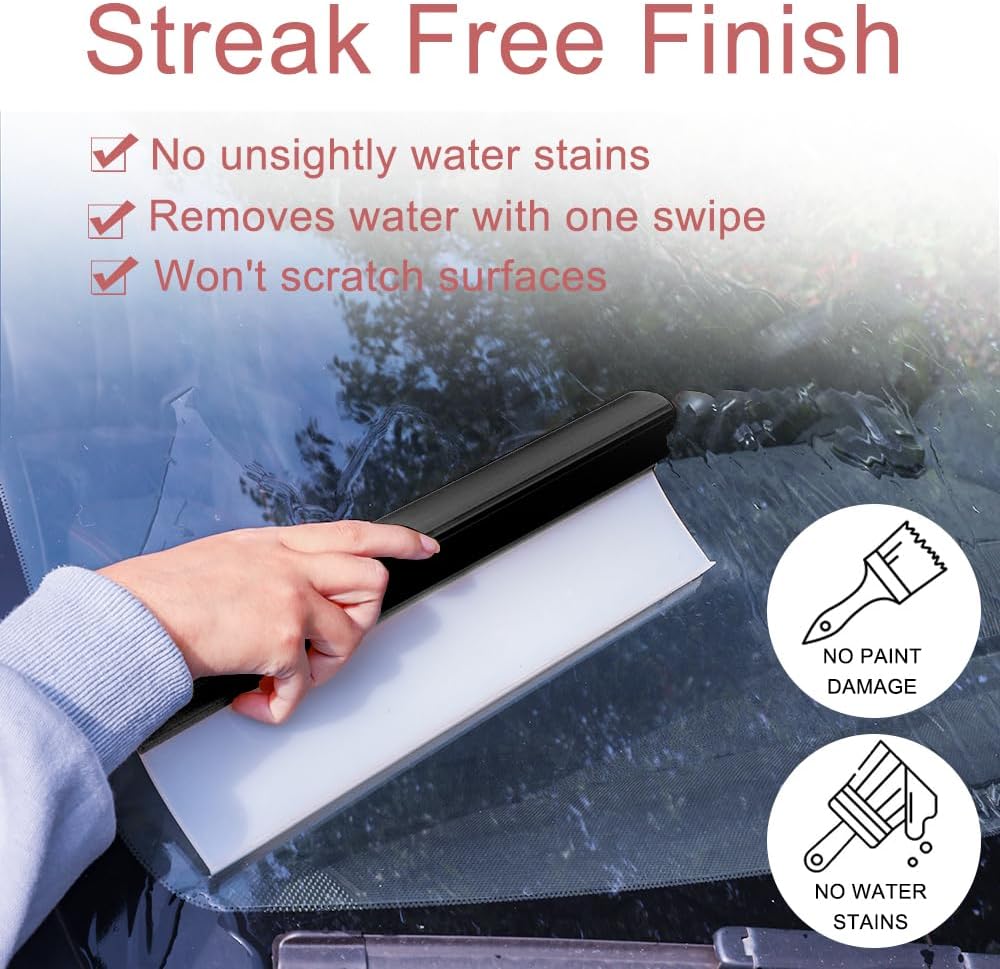 Car Squeegee,12 inch Silicone Automotive Water Wiper for Drying,Flexible Auto T-Bar Water Blade for Car,Windshield,Glass,Window,Bathroom (Black)