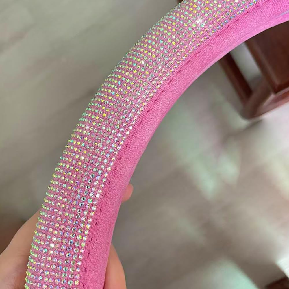 Car Steering Wheel Cover Pink for Women Bling Accessories Diamond Universal
