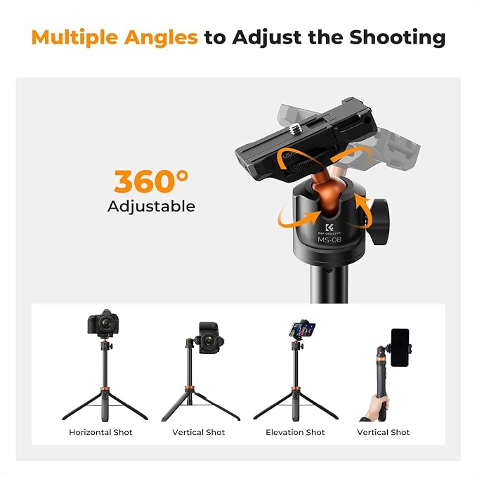 K&F CONCEPT MS08 62'' Phone Selfie Stick Tripod, 2-in-1 Extendable Cell Phone