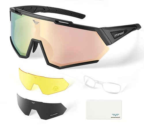 AMANEEST Safety Sunglasses for Men and Women,for Running Cycling Construction UV Protection(Rose-Gold Lens&Night Lens,Gray Polarized Lens)