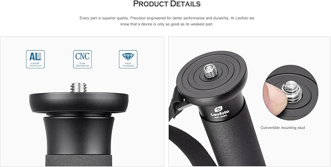Leofoto MP-365C+VH-10S Monopod and Tilt Head Set, Carbon Fiber, VH-10S Monopod