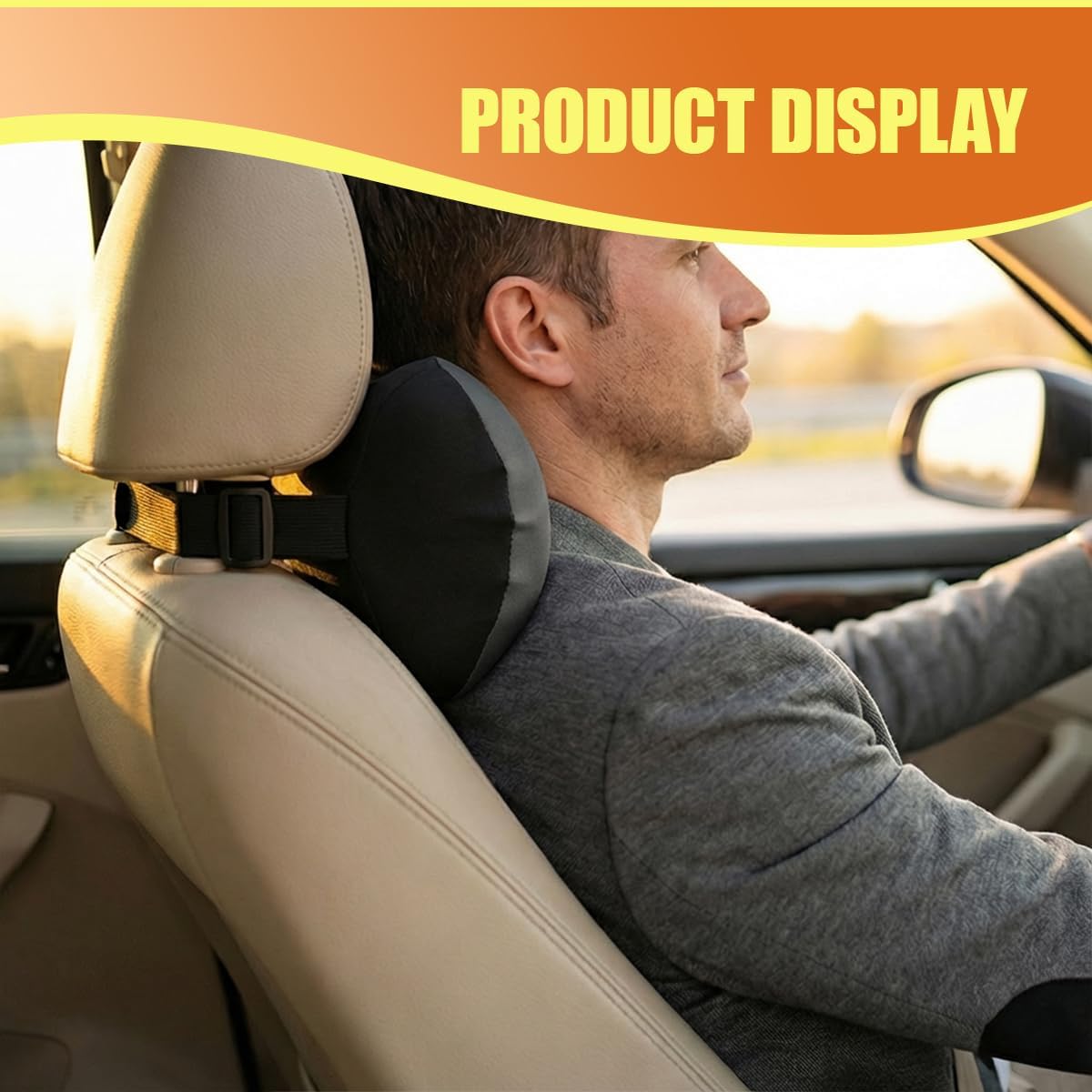 Car Headrest Pillow, Soft Memory Foam Car Neck Support Pillow for Pain Pressure Relief, Breathable Auto Interior Head Rest Cushion with Adjustable Strap for Comfortable Driving (Gray)