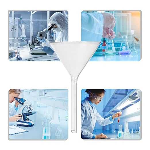 STOBAZA Glass Funnels Set of 4 Short Tube Borosilicate Lab Funnels with Fire Polished Rim and 1.6-3.4 Oz Capacity for Precise Liquid Transfer and Bottle Filling