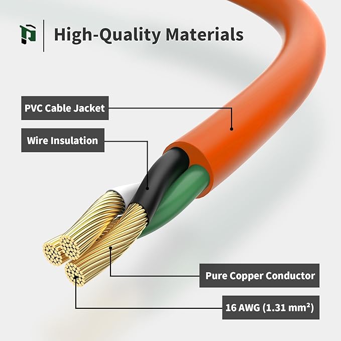 Outdoor Extension Cord 10 FT Waterproof, 16/3 Gauge Heavy Duty 3 Prong Extension Cord, 13A 1625W SJTW, ETL Listed, Great for Garden and Home, Orange