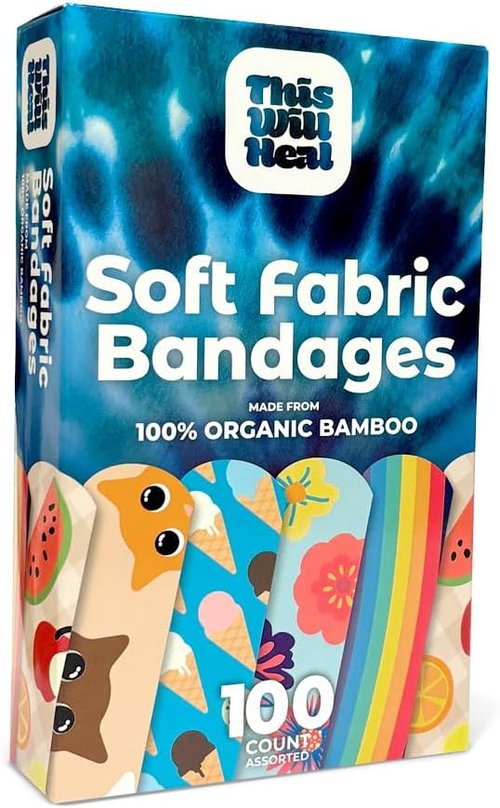 Adhesive Bandages - Soft Fabric Made from 100% Organic Bamboo | Fun Colorful Designs | 100 Count
