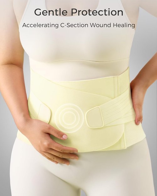 FREETOO Postpartum Belly Band - Soft Abdominal Binder with Back Support | Adjustable Compression, Size M, Cream