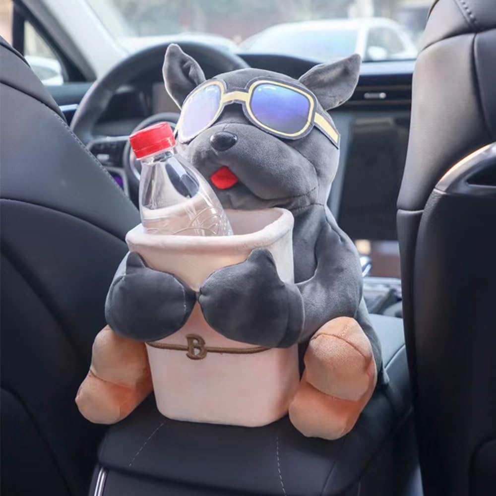 Multifunctional Deluxe Trash Can and Storage Box, Cute Tissue Box, Creative Animal Cartoon Decorative Organizer for Car and Home, Dog, Grey