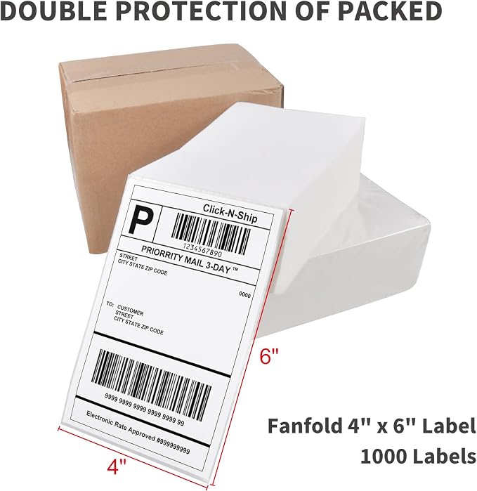 L LIKED 1000 4x6 Thermal Shipping Labels Fanfold, Direct Thermal Printer Labels