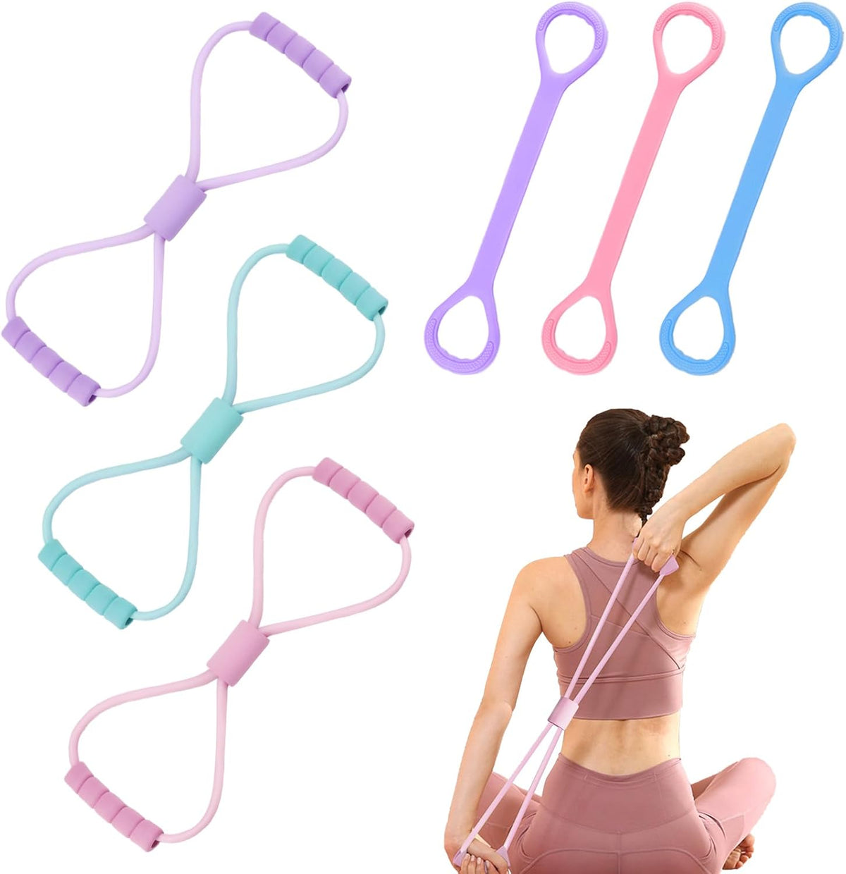 Skiennix Figure 8 Resistance Bands - 2 Pack for Effective Arm, Back & Shoulder Workouts | Ideal for Yoga & Pilates