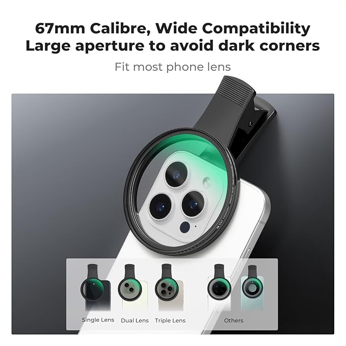 K&F CONCEPT 67mm Clip-on Black Diffusion 1/4 Phone Camera Lens Filter Kit