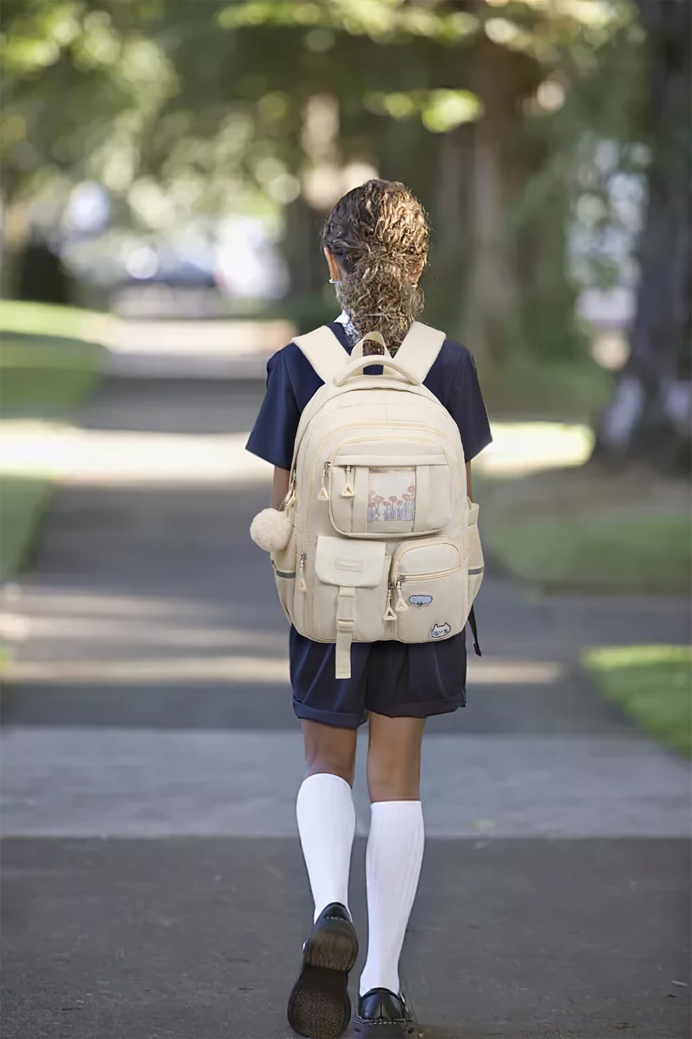 Skiennix School Backpack - Cute 15.6in Laptop Bag for Teen Girls | Aesthetic Beige Bookbag