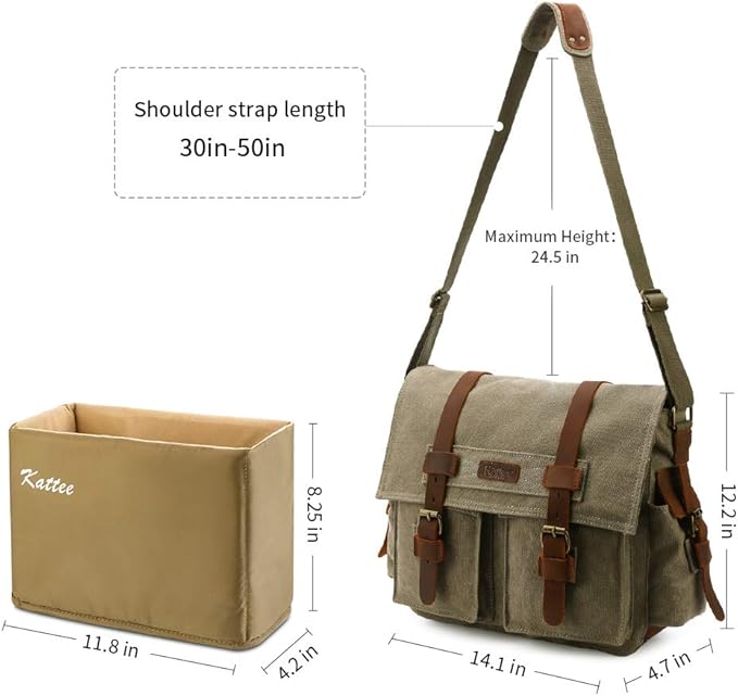 Kattee Leather Canvas Camera Bag Vintage DSLR SLR Messenger Shoulder Bag