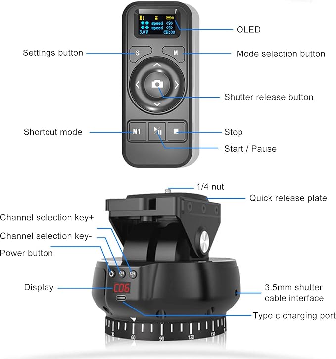 Motorized Pan Tilt Head, 100m Control, 360 Degree Rotation, Tilt ±35 Degree