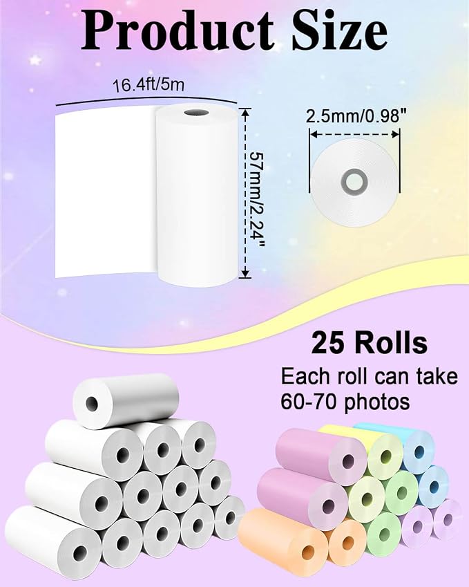 25 Rolls Instant Camera Refill Print Paper, HD Kidizoom Print Camera Paper
