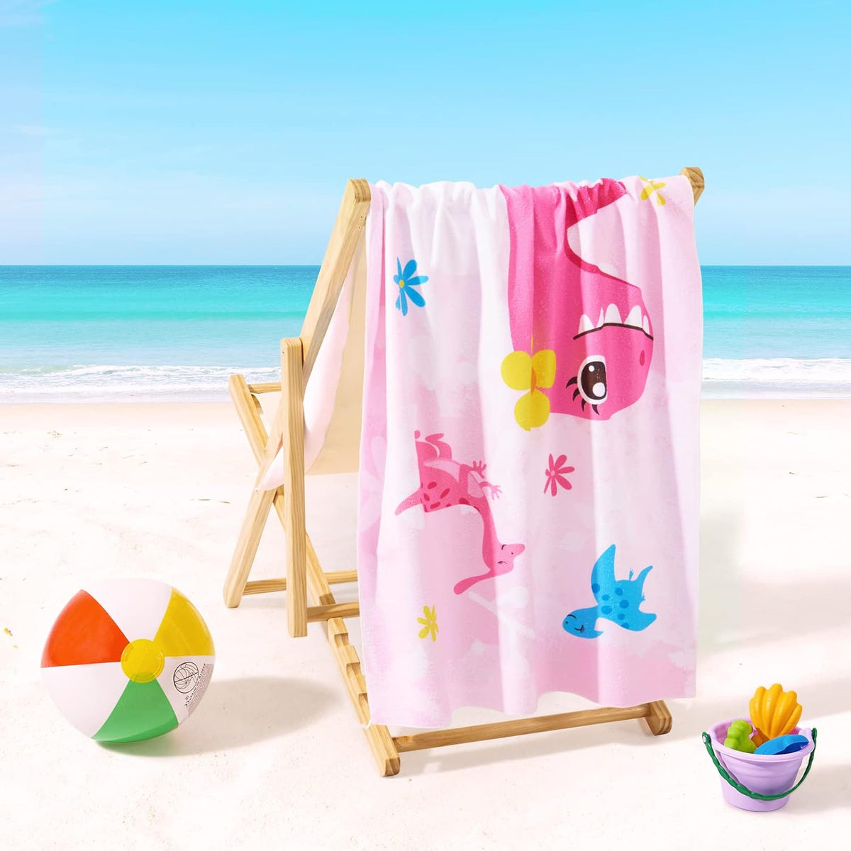WERNNSAI Dinosaur Kids Beach Towel - Quick-Dry Microfiber, 30” x 60” Ultra-Soft Dino Design for Bath & Travel
