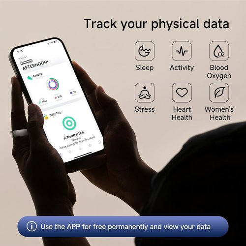 KIRAMA Smart Health Ring - Fitness Tracker with Heart Rate Monitor & Sleep Support | Ultra-Thin Design (Silver, Size 7)