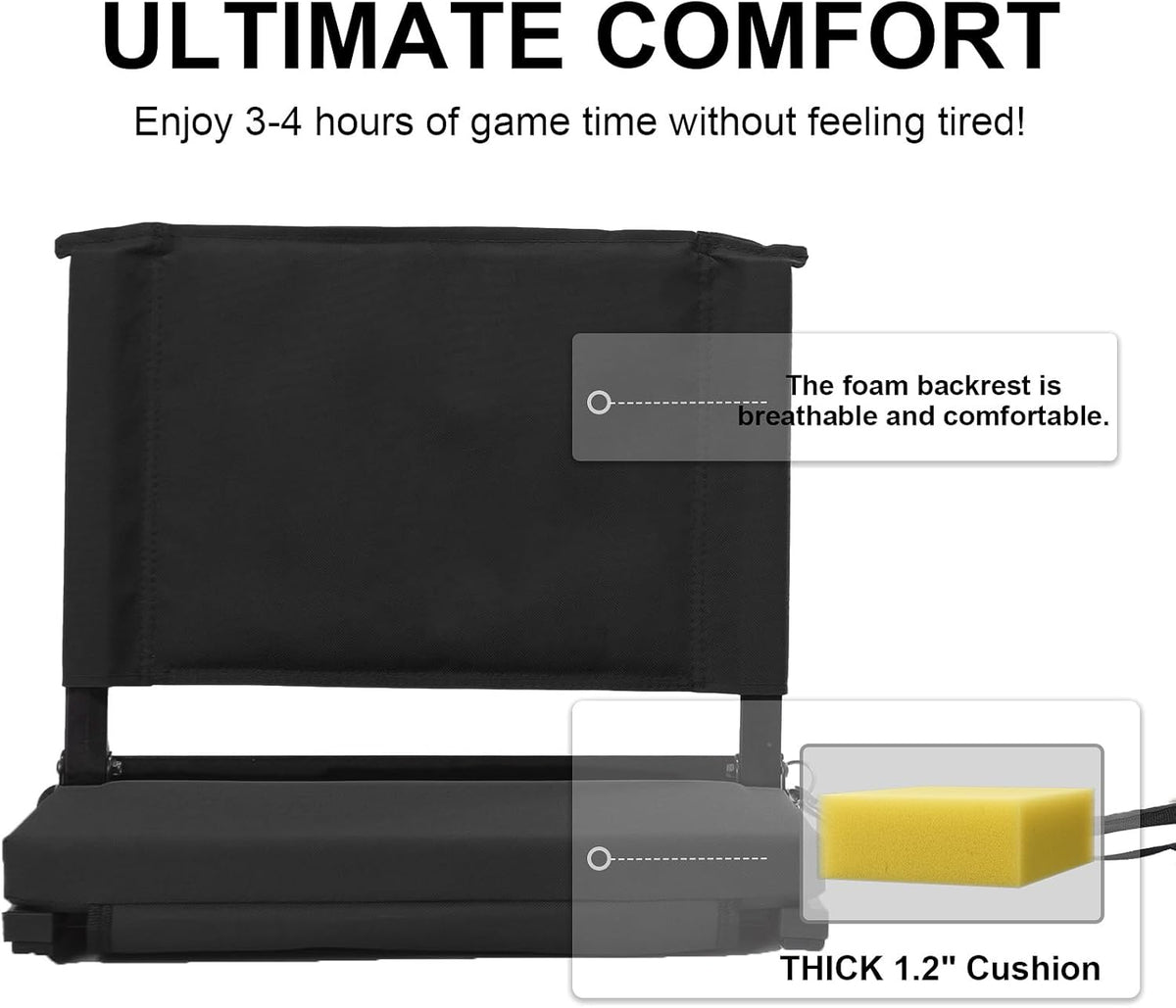 Skiennix Stadium Seats - Comfortable Folding Bleacher Chairs with Back Support & Cushion | 3 Mesh Pockets