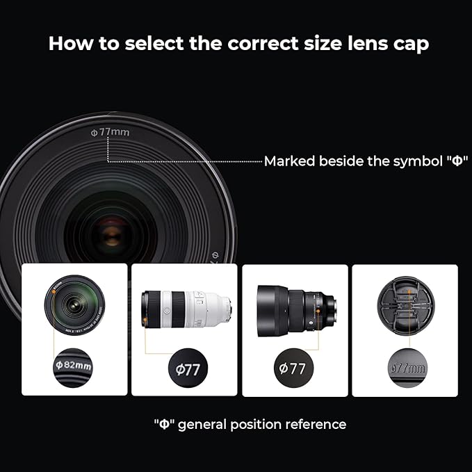 K&F Concept 55mm Lens Cap, 9-in-1 Center Pinch Lens Cover + Anti-Loss Keeper