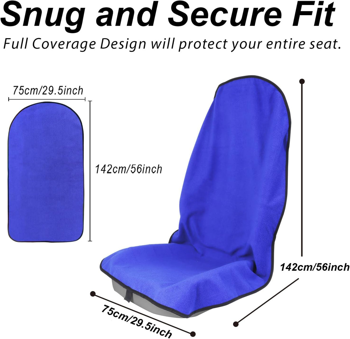 Sweat Towel Car Seat Cover Protector Front Seats for Gym Workout, Running, Swimming, Beach and Hiking, Waterproof Universal Seat Cover for Car, Trucks, Van & SUV (1, Pure Blue, Front)