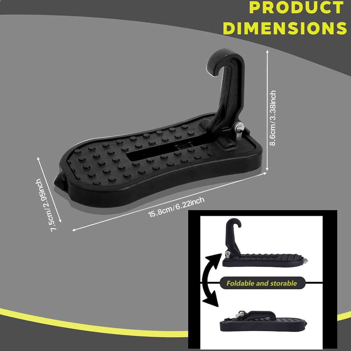 Car Door Step, Folding Aluminum Alloy Step with Window-Breaking Hammer & Escape Tool, Universal Fit Roof Rack Access for Most Cars/SUVs/Trucks, Max Load 400 lbs