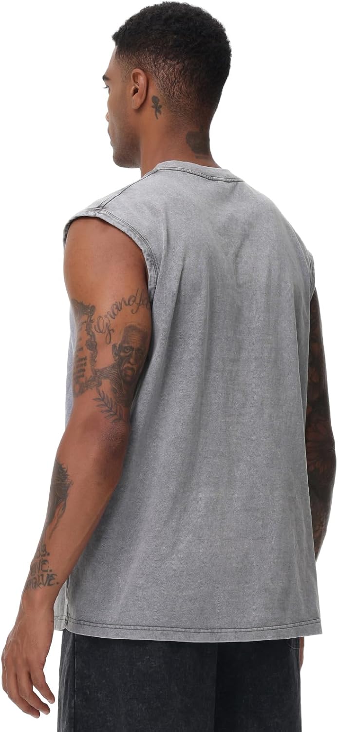 Skiennix Men's Workout Tank Top - Sleeveless Muscle Shirt for Gym & Running | Acid Wash Design