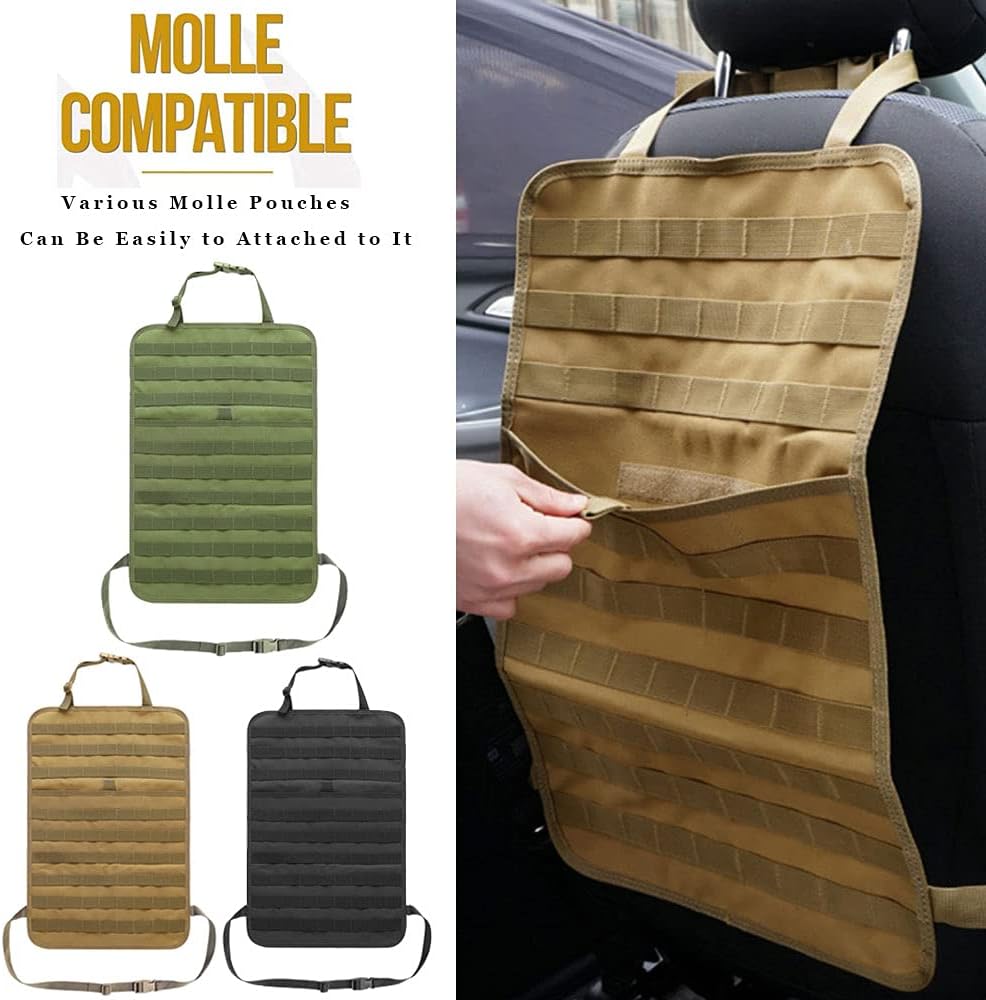 Car Truck Seat Back Organizer Tactical Molle, Upgrade Tactical Vehicle Panel Organizer with 5 Detachable Molle Pouch, Universal Fits for Most of Vehicle (Black)