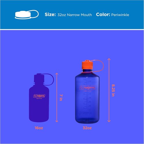 Nalgene 32 oz Narrow Mouth Water Bottle - BPA-Free, Durable & Leak-Proof | Lightweight for Gym, Office & Travel, Periwinkle