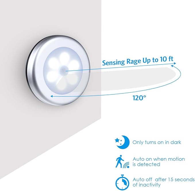 AMIR Upgraded 3.15” Motion Sensor Light, Cordless Battery-Powered LED Night Light, Stick on Closet Lights Stair Lights, Puck Lights for Hallway, Bathroom, Bedroom, Kitchen (Warm White - Pack of 6)