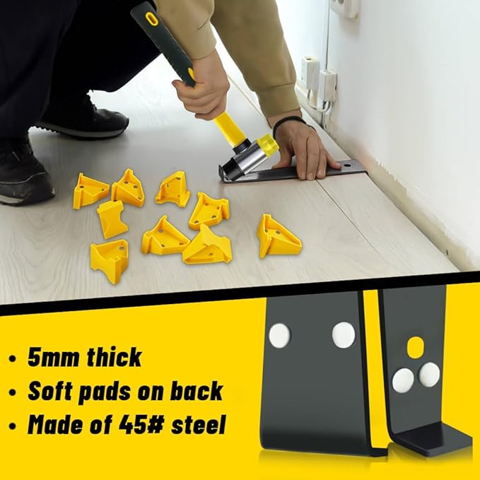 NAACOO Laminate Flooring Tools, LVP Installation Kit, Professional Vinyl Flooring Tools - Tapping Block with Handle, 10” Contour Gauge, Pull Bar, 2 in 1 Spacers, Double-Faced Mallet.