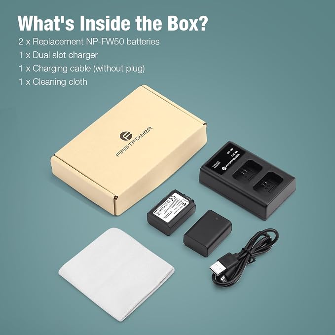FirstPower NP-FW50 Battery 2-Pack and USB Dual Charger Compatible