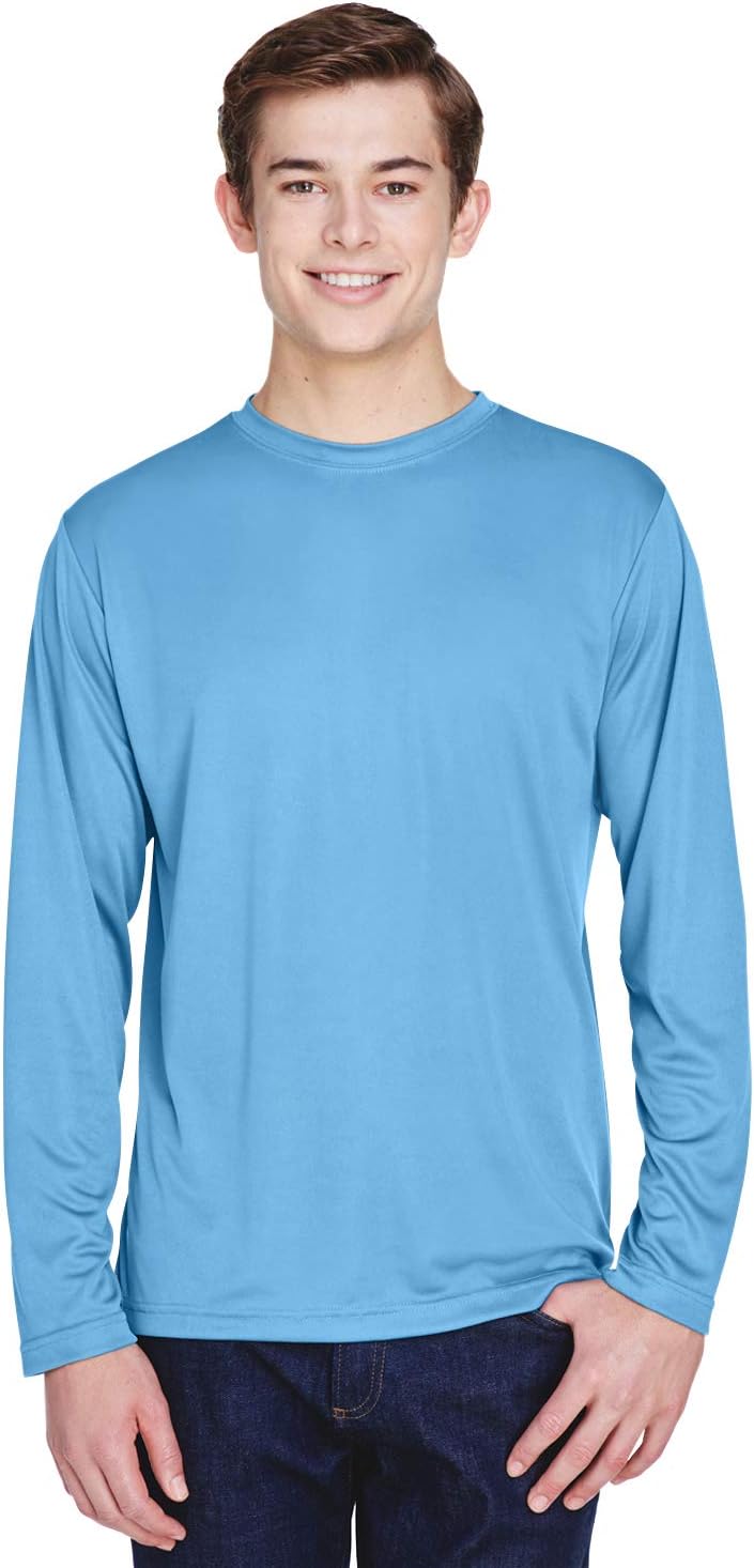 Team 365 Men's Zone Performance Long-Sleeve T-Shirt - Lightweight Athletic Wear in Light Blue