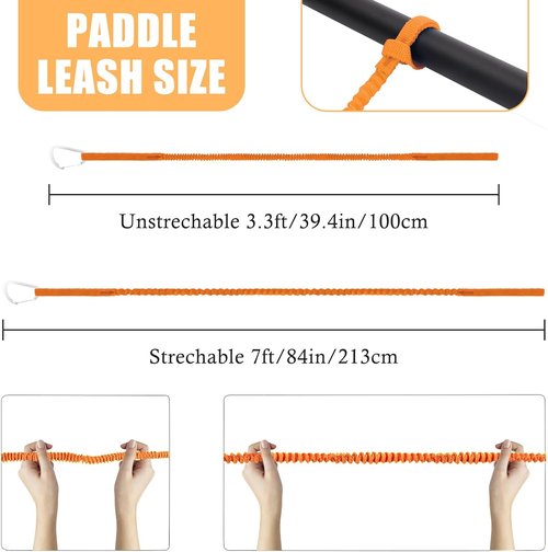 Kayak Paddle Board Tether Leash - Stretchable 3.3-7 Feet Strap with Carabiner for SUP & Canoeing