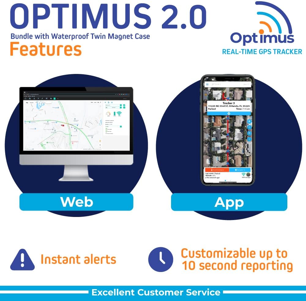 Optimus 2.0 GPS Tracker - Bundle with Twin Waterproof Magnet Case for Vehicles, Assets - 4G LTE - Real-Time GPS Tracking Device – Instant Alerts