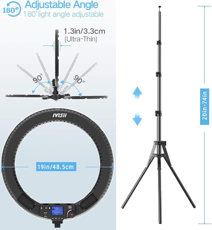 19 inch Ring Light with Remote Controller and Stand iPad Holder, 60W Bi-Color