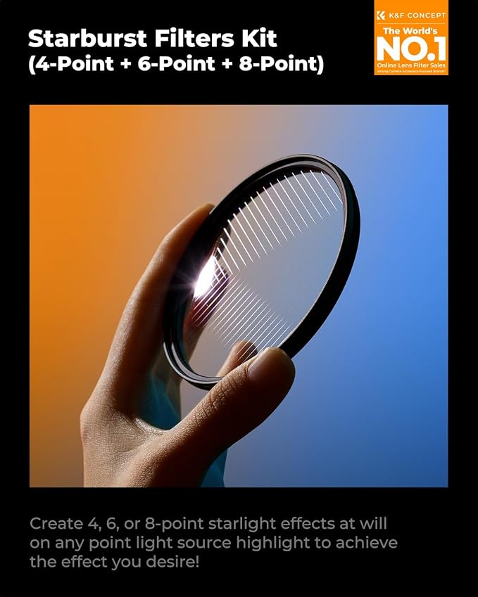 K&F CONCEPT 49mm Star Filters Kit 4 Points 6 Points 8 Points Cross Screen