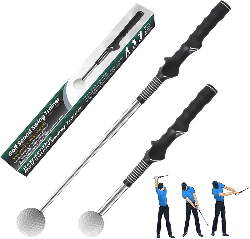 Retractable Golf Swing Trainer,Warm-Up Golf Training Aid,Golf Grip Trainer,Right-Handed Strength & Tempo Training for Chipping Hitting,Golf Accessories for Men (Right Handed-Jet Black)