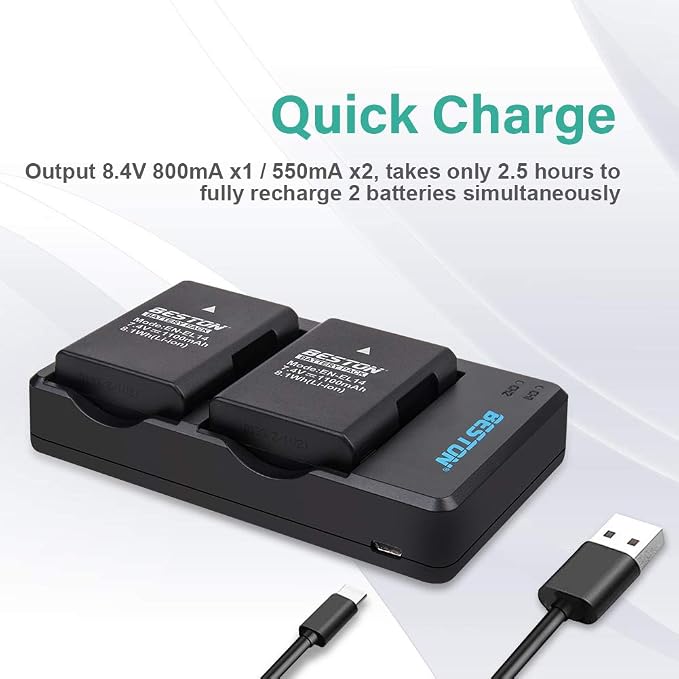 BESTON 2-Pack EN-EL14 / EN-EL14a Battery Packs and Rapid USB Charger Compatible