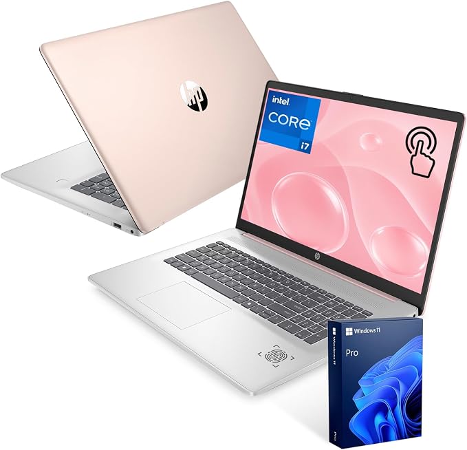 HP 17.3" Touchscreen Laptop, Intel Core i7-1355U, Pale Rose Gold, 64GB RAM, 1TB SSD, Webcam, HDMI, Backlit Keyboard, Fingerprint Reader, Wi-Fi 6, Windows 11 Pro