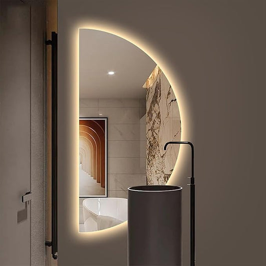 Half Moon LED Bathroom Mirror -Half Moon Mirrors for Wall,Frameless Backlit Smart Vanity Mirrors.3-Color Dimmable,Anti-Fog (Right Semicircle, 20 * 39in/50 * 100cm)