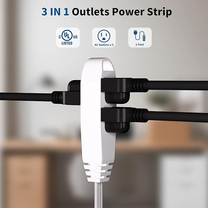 K KASONIC - 6 Feet 3 Outlet Extension Cord 2 Pack - Triple Wire Grounded Multi Outlet, UL Listed 16/3 SPT-3, 13 Amp - 125V - 1625 Watts (White)