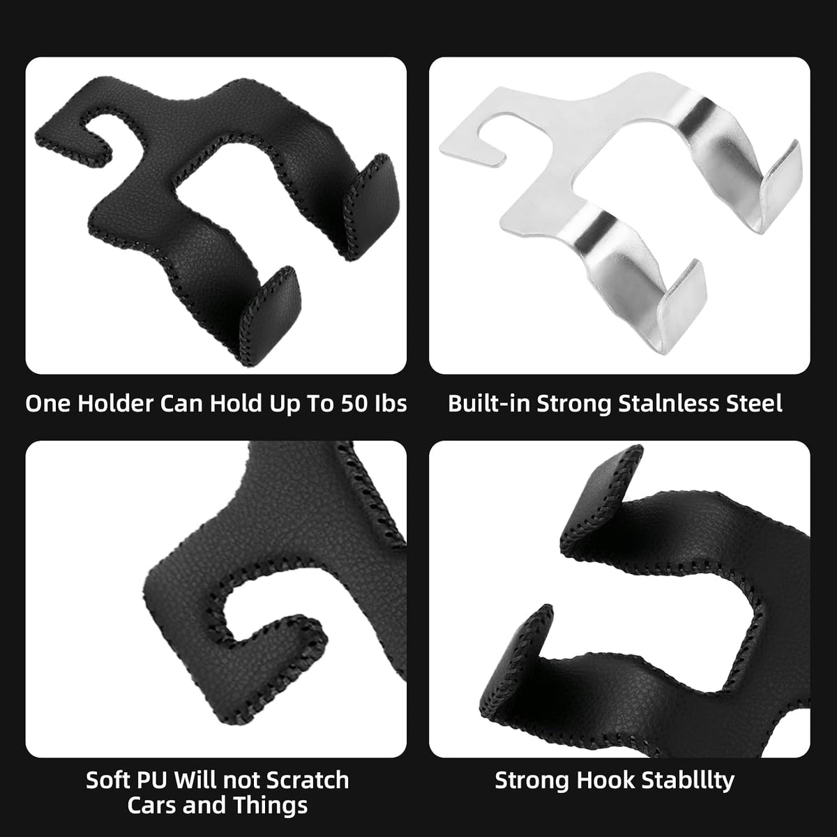 Car Hooks for Purses and Bags,Car Purse Holder Upgraded 2 in 1 Durable Hanger Leather Headrest Hook Car Back Seat Organizer Storage for Purse Car Interior Accessories,2-Pack,Black