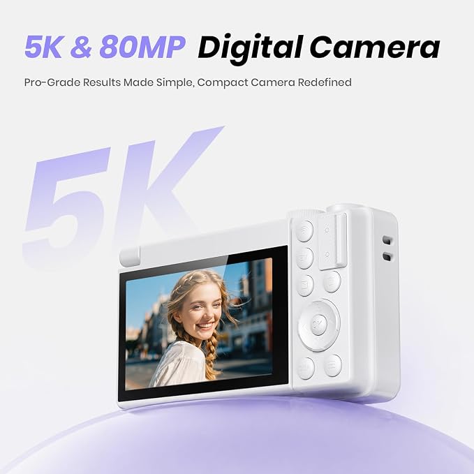 5K Digital Camera for Photography, 2026 Latest 80MP Autofocus WiFi Vlogging