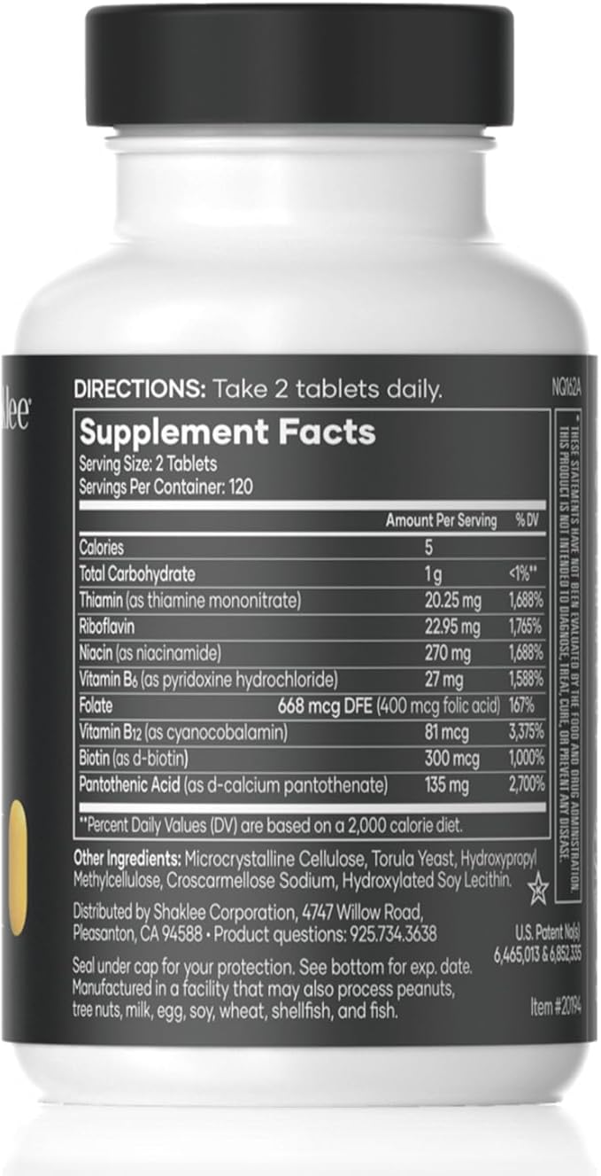 Shaklee - B-Complex- The Ultimate Energy Boost with Patented Bioactivated Absorption System™ - B Vitamins for Enhanced Well-Being - Supports Energy, Cardiovascular, and Brain Health - 240 Tablets