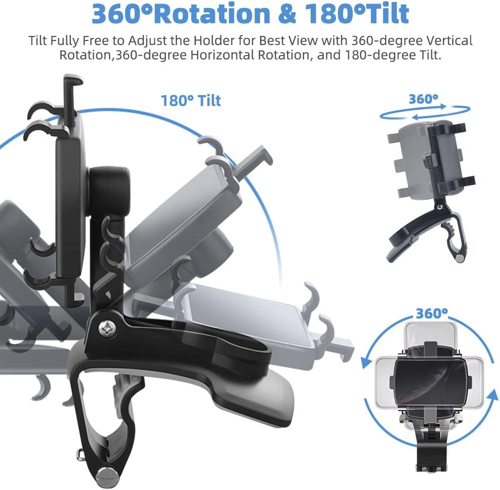 FONKEN Car Phone Mount, 360 Degree Rotation Dashboard Clip Mount, Compatible with iPhone 11/12 Pro Max XS Max XR 8 8Plus 7 Samsung Galaxy S10 S9 S8 LG and More