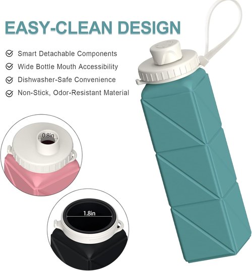 Beautail Collapsible Water Bottles - 20.6oz BPA-Free Silicone Travel Bottles | Leakproof & Portable, 3 Pack (Blue, Pink, Starlight)