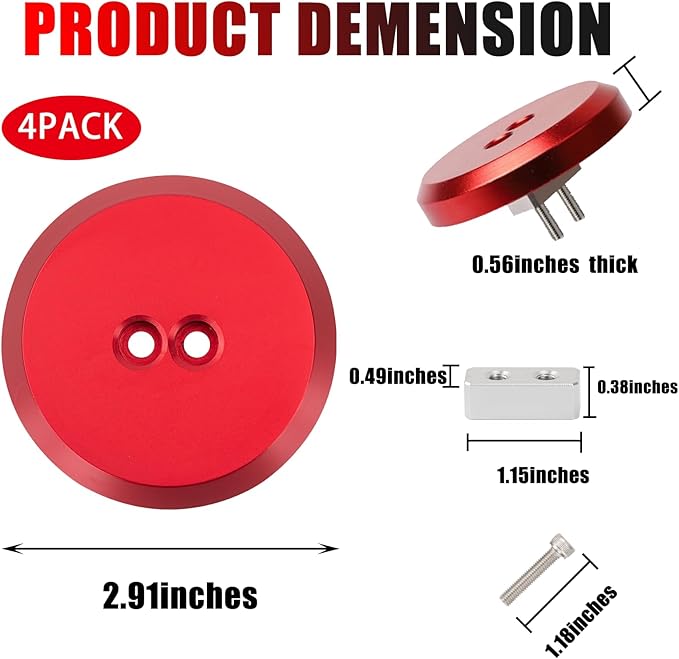 Corvette Jack Pucks Billet Aluminum Lifting Puck Floor Jack Pad Adapter Compatible with 1997-2023 Corvette C5 C6 C7 C8/ 944 964 993 996 997 911 Boxster Cayman - 4 Pack Red